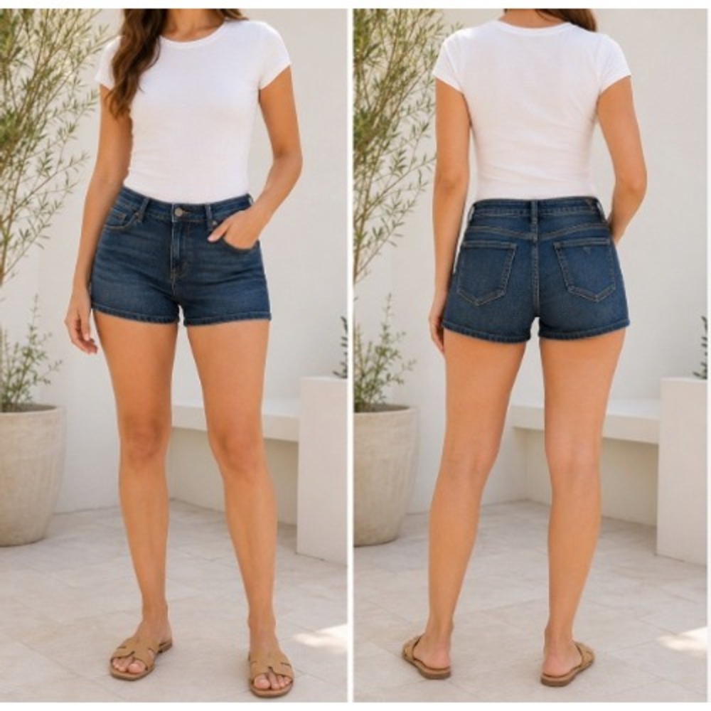Venezia Denim Shorts Women 22 Blue Medium Wash Stretch Mid Rise Casual Plus Size